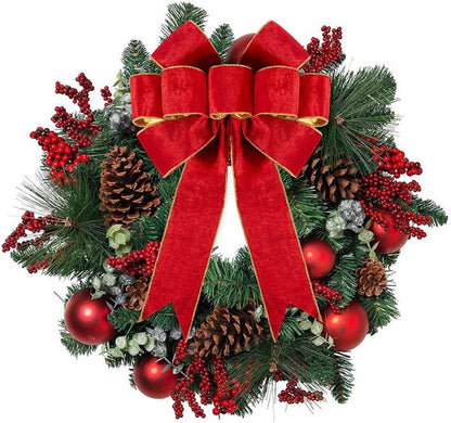 1Pack Large Christmas Bows Velvet Red Bows Holiday Red Christmas Bows Decorations for Wreath Velvet