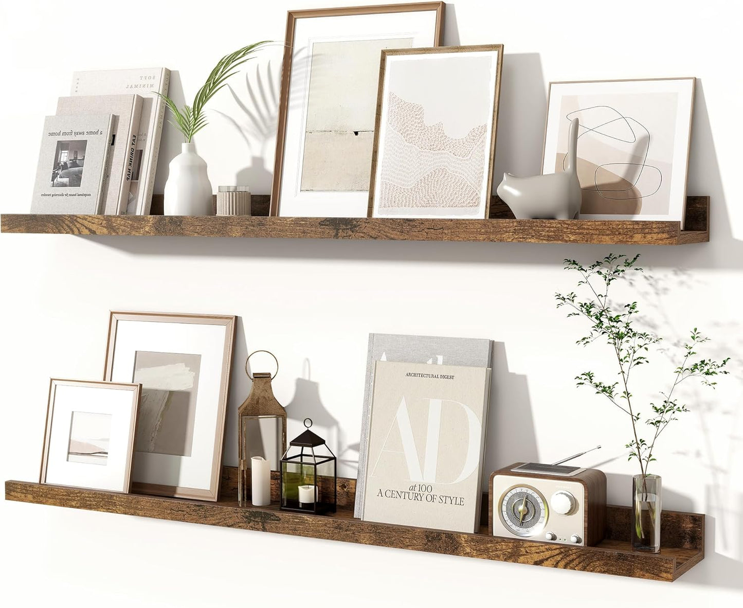 Fun Memories Picture Ledge Shelves Set of 2, 36 Inch Rustic Wall Mounted Floating Shelves with Lip