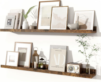 Fun Memories Picture Ledge Shelves Set of 2, 36 Inch Rustic Wall Mounted Floating Shelves with Lip