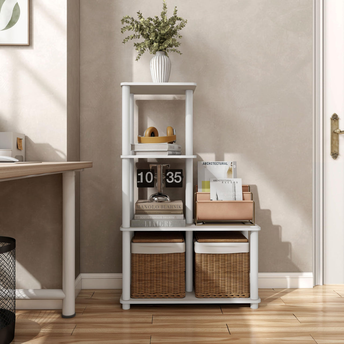 Homes: Inside + Out Apexa Modern 4-Cube Ladder Shelving Units, Collectibles Display Shelves, Easy