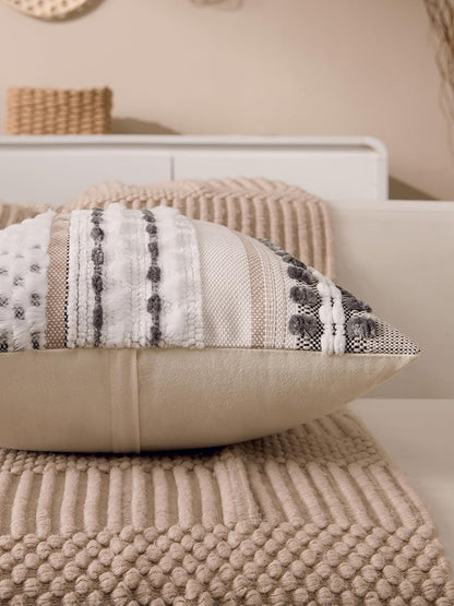 Boho Chenille Tufted Couch Throw Pillow Covers 18x18 Inch Set of 2 Farmhouse Striped Decorative