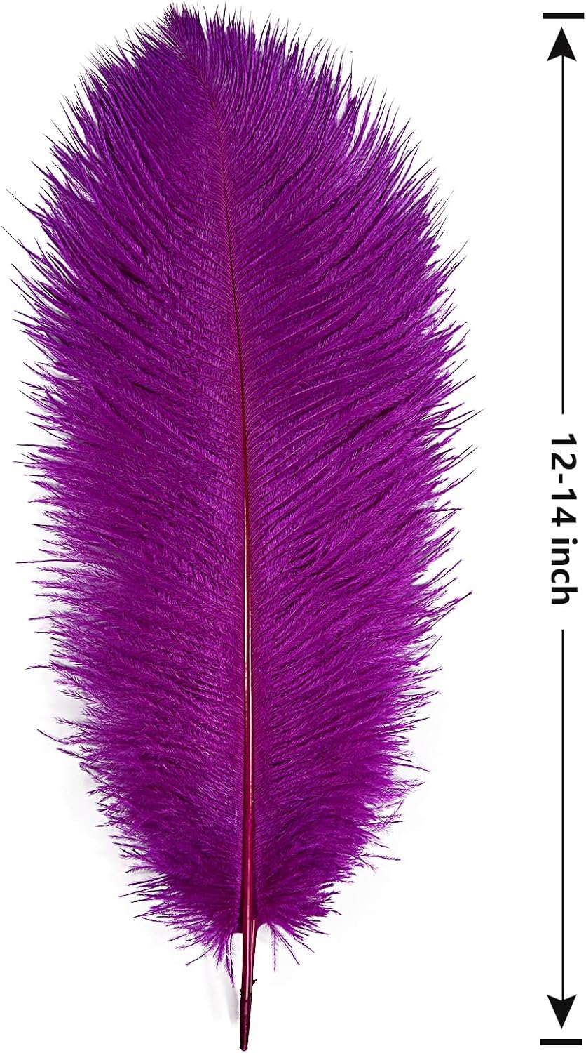 THARAHT Purple Ostrich Feathers 12pcs Large Natural Bulk 12-14Inch 30cm-35cm for Wedding Party