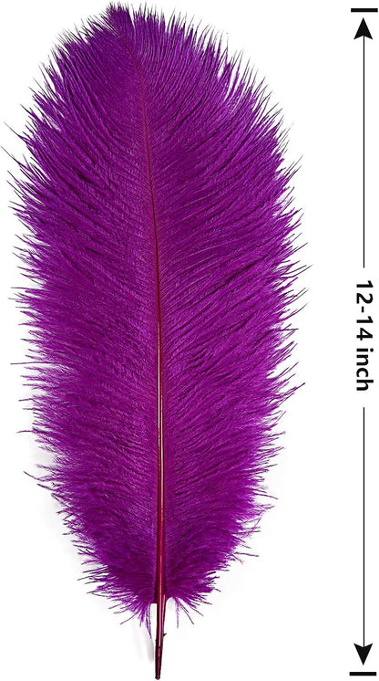 THARAHT Purple Ostrich Feathers 12pcs Large Natural Bulk 12-14Inch 30cm-35cm for Wedding Party