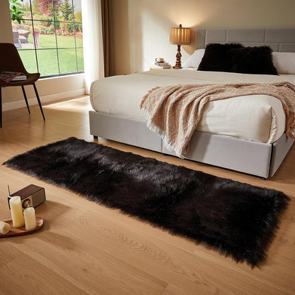 AMTOVO Faux Fur Rug, Black Ultra Soft Fluffy Shag Sheepskin Rug, 2 x 6 ft Runner Area Rugs for