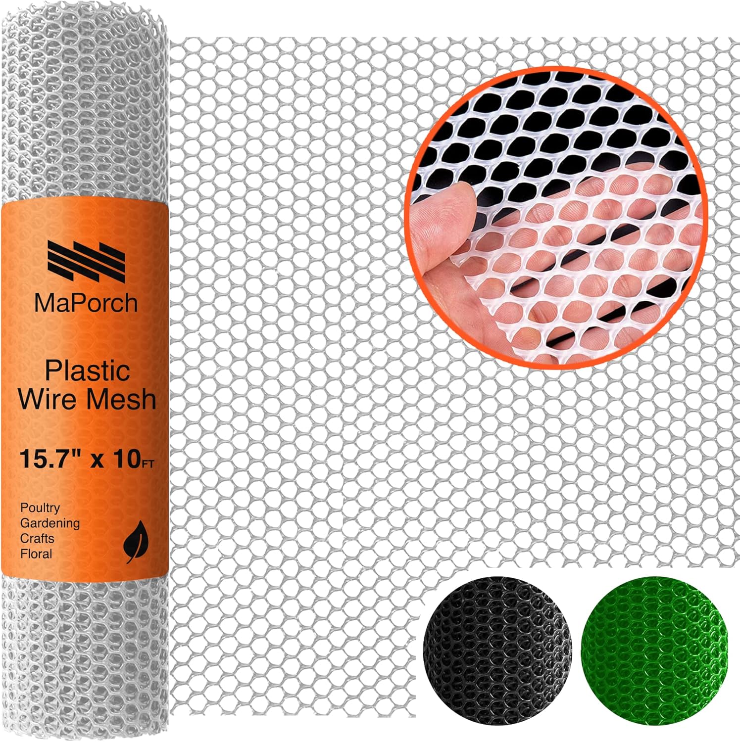 MaPorch Plastic Wire Mesh Fence - White, 15.71" x 10 ft - Plastic Chicken Wire Fencing for Dogs