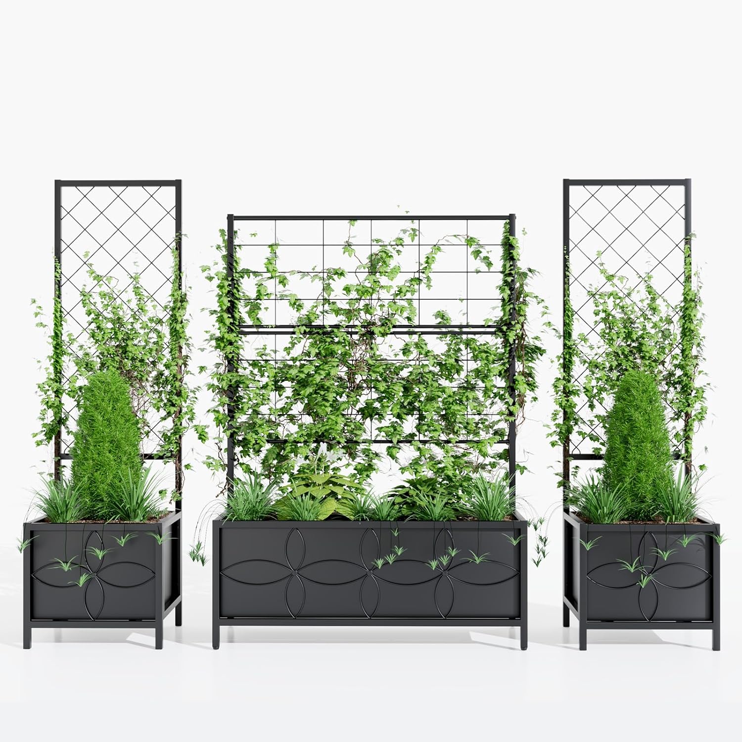 Zhongma 15.75 x 15.75 x 55 in Raised Garden Bed with Trellis,Heavy Duty Plant Box for Climbing