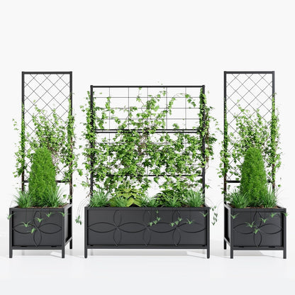 Zhongma 15.75 x 15.75 x 55 in Raised Garden Bed with Trellis,Heavy Duty Plant Box for Climbing