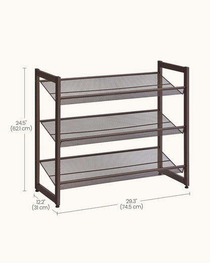 SONGMICS HOME 3-Tier Stackable Shoe Rack, Metal Shoe Organizer for Closet, Entryway, Garage, Flat