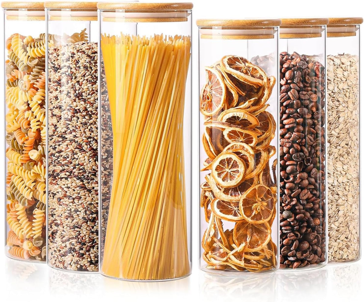 ComSaf Glass Food Storage Jars Set of 6, Tall Glass Storage Containers with Lids, Spaghetti Jar