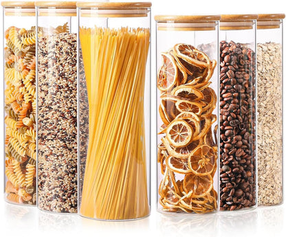 ComSaf Glass Food Storage Jars Set of 6, Tall Glass Storage Containers with Lids, Spaghetti Jar