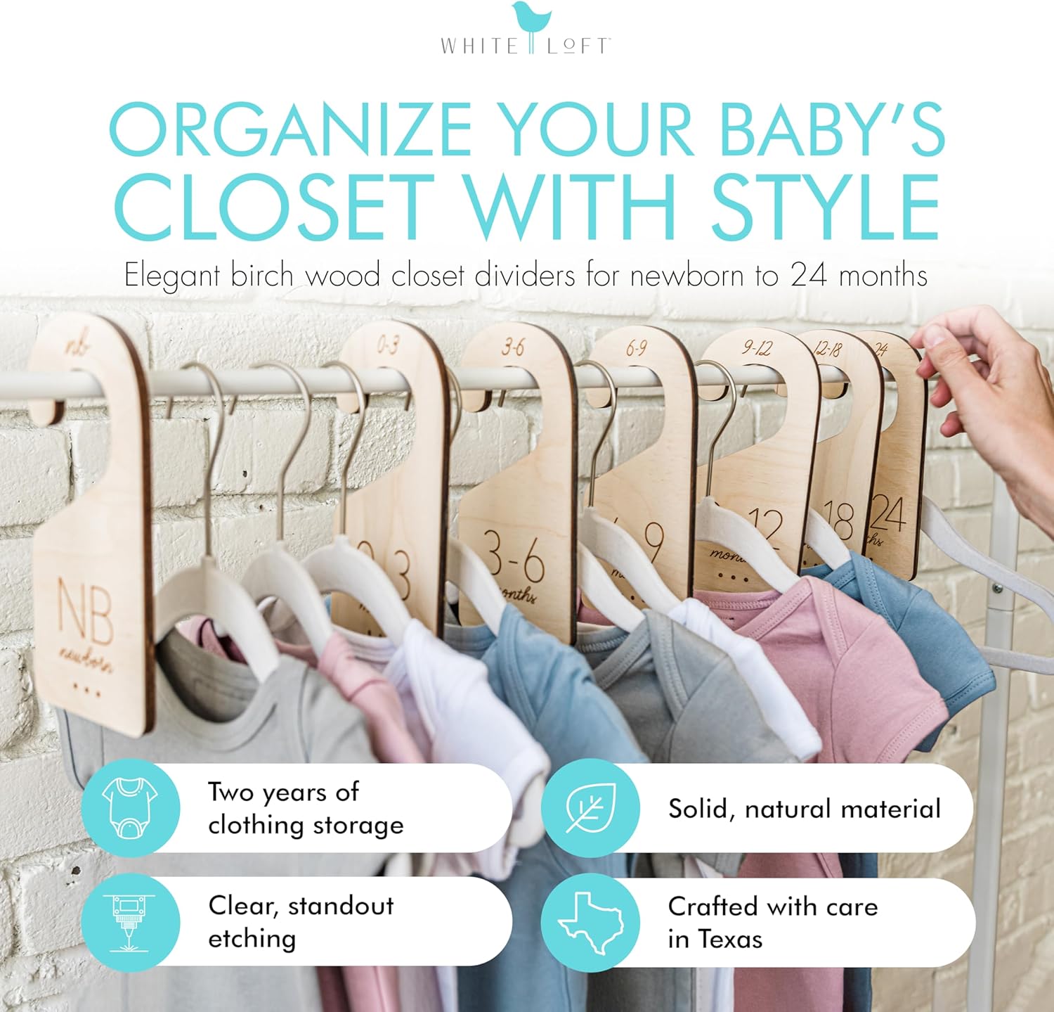 Baby Clothes Dividers for Closet – Wood Size Dividers for Newborn to 24 Months, Nursery Organizer