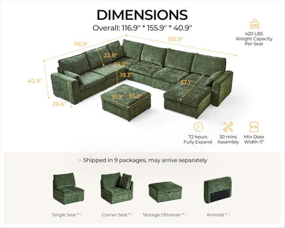 Oversized Modular Sofa Comfy Cloud Couch with Storage, Extra Deep Plush Sectional Sofa Set for