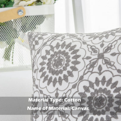 HWY 50 Gray Grey Decorative Throw Pillow Covers 18x18 Inch (1 Piece), Embroidered Cotton Farmhouse