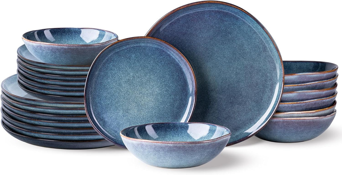 AmorArc Ceramic Dinnerware Sets,Handmade Reactive Glaze Stoneware Plates and Bowls Set,Highly
