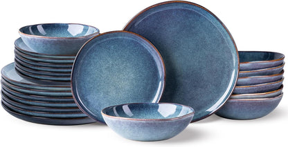 AmorArc Ceramic Dinnerware Sets,Handmade Reactive Glaze Stoneware Plates and Bowls Set,Highly