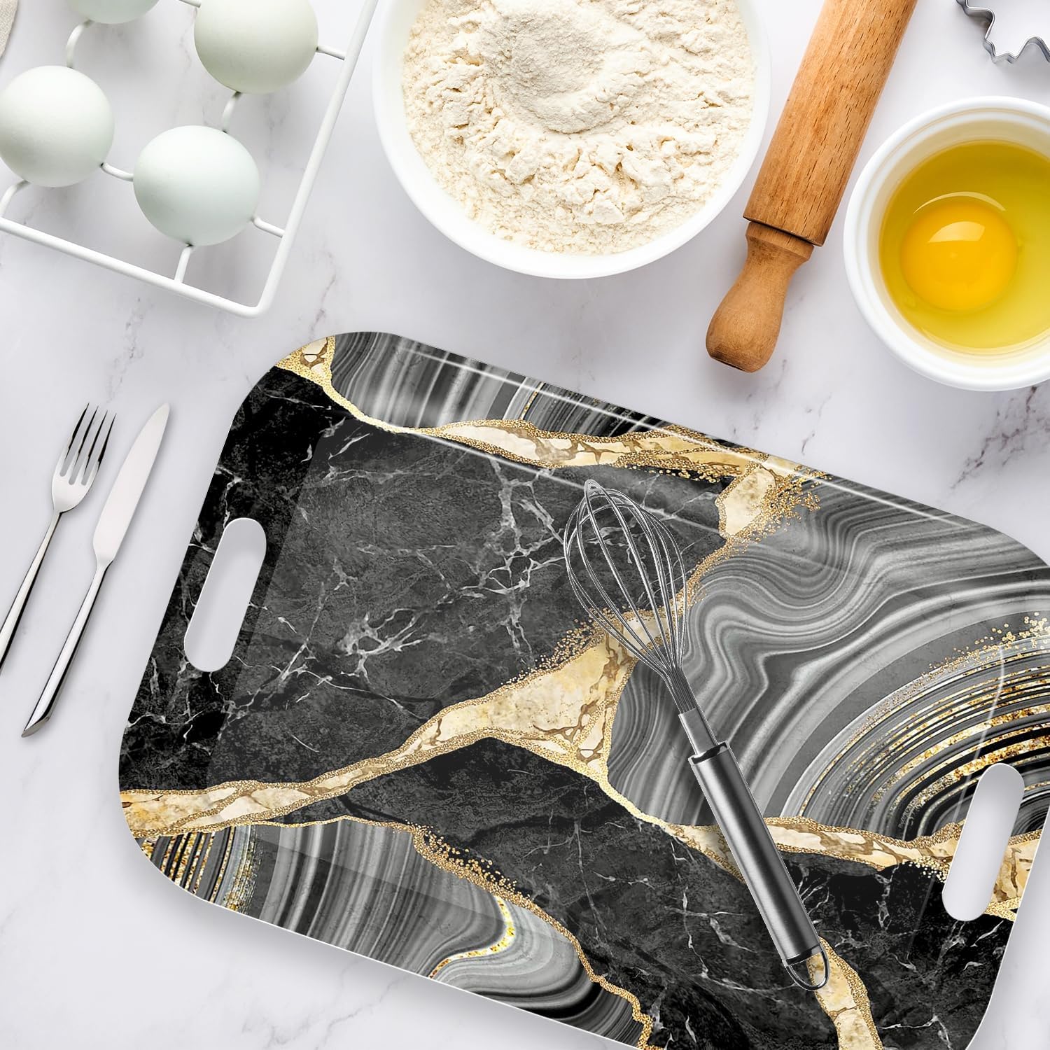 Serving Trays with Handles, 14.5 x 9.8 inch Rectangular Plastic Tray for Restaurant, Kitchen