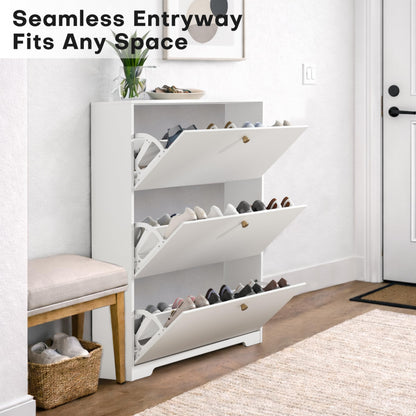 Nicetree Shoe Cabinet with 3 Flip Drawers, Modern Entryway Organizer, White