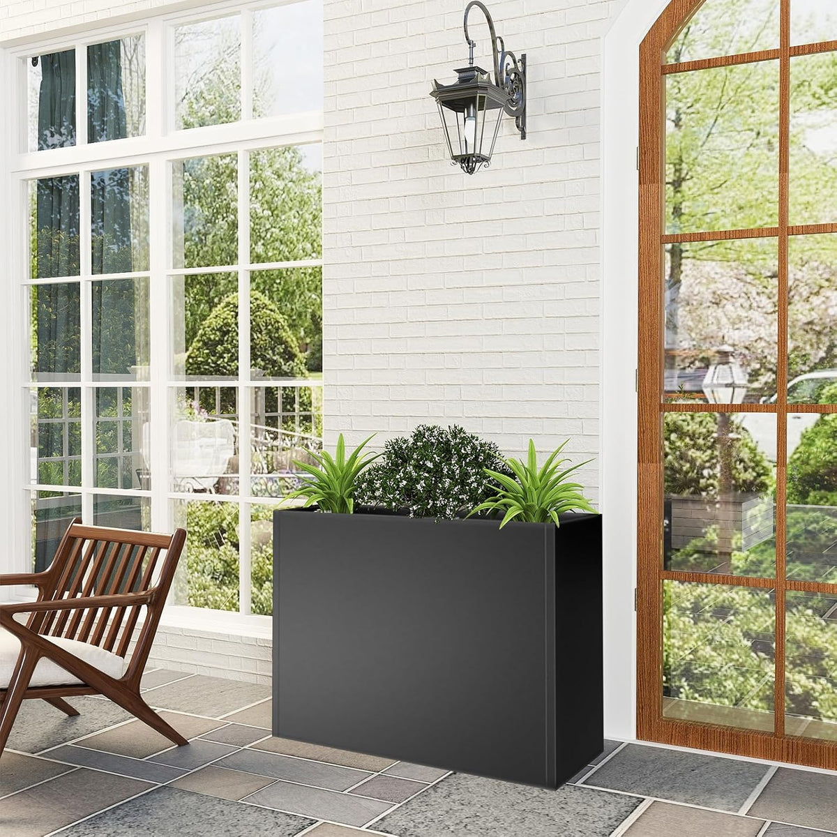 Tall Metal Cube Planter for Outdoor Plants 30" L x 12" W x 24" H, Heavy Duty Steel Large Planter