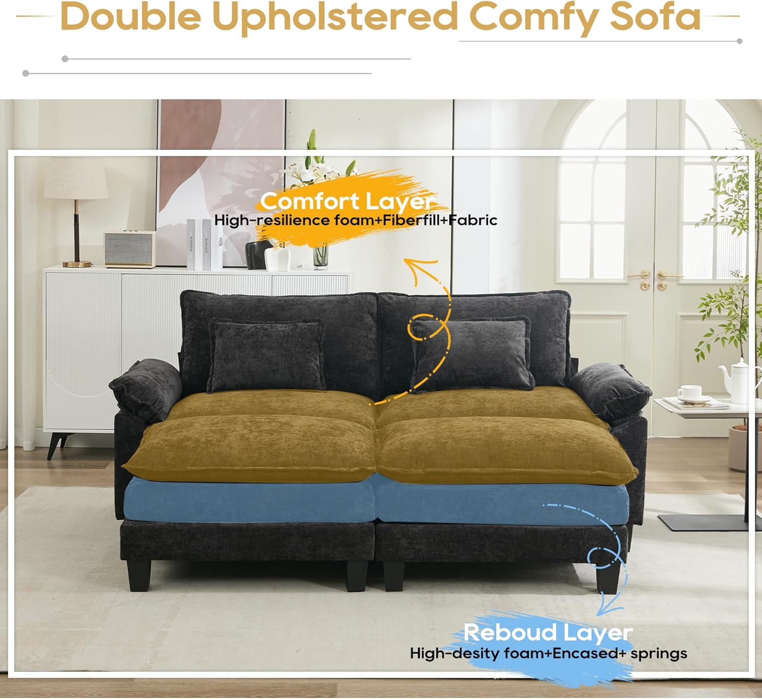 URRED Modular Sectional Sofa Comfy Cloud Couch, Modern Chenille Sofa Sleeper Deep Seat Couches with