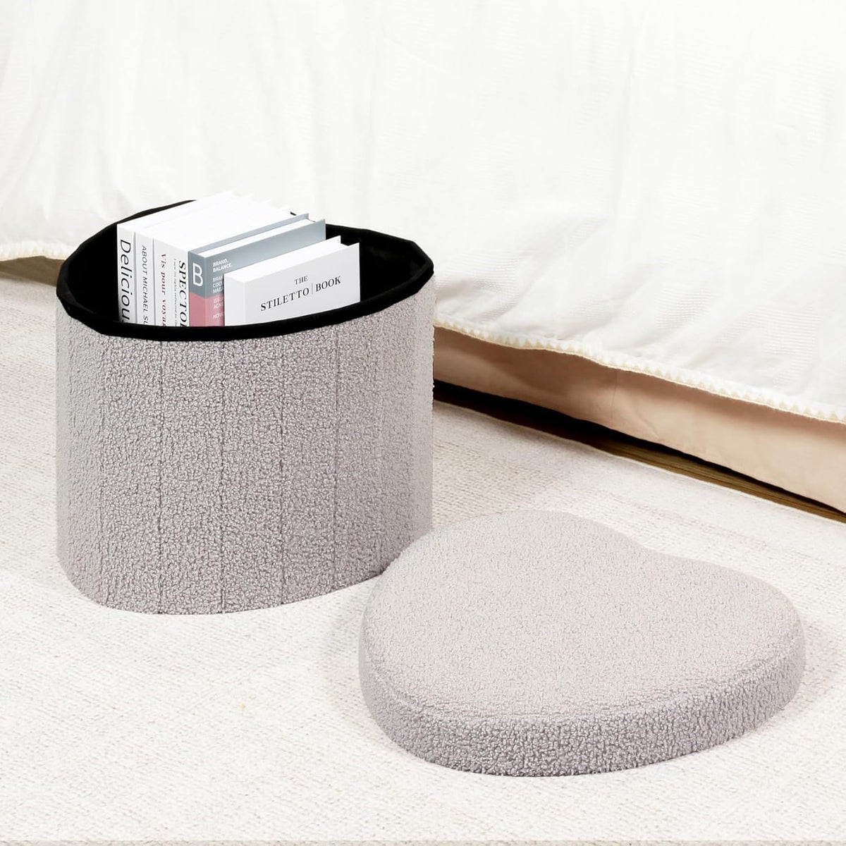 B FSOBEIIALEO Storage Ottoman Cube, Heart Shaped Ottomans with Storage Foot Stool Footrest for