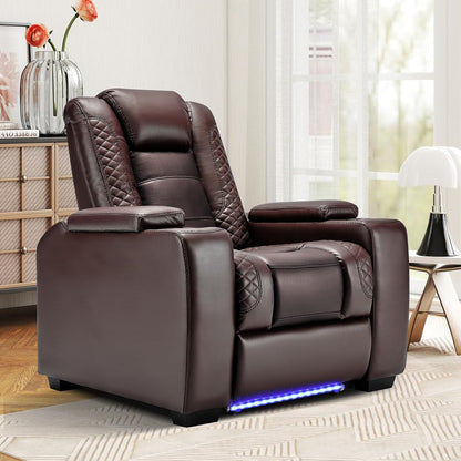 ANJ Power Home Theater Seating, PU Leather Electric Recliner Chair with Powered Headrest, Dual