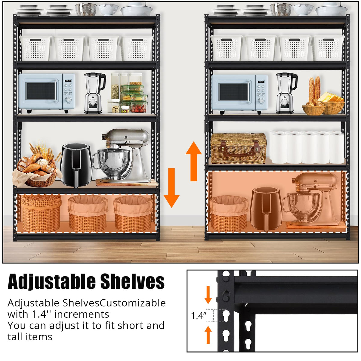 Towallmark Garage Shelving, 48 x24 x 72 Storage Shelves, Heavy Duty Storage Shelving, Durable