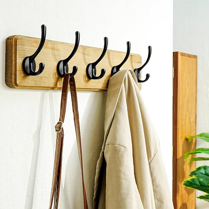 Dseap Coat Rack Wall: Patented, Heavy-Duty, 17.4" Long 5-Double-Hooks Wooden Wall Mounted Coat Rack