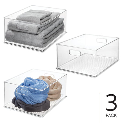 iDesign Storage Bins with Handles, Set of 3, Clear