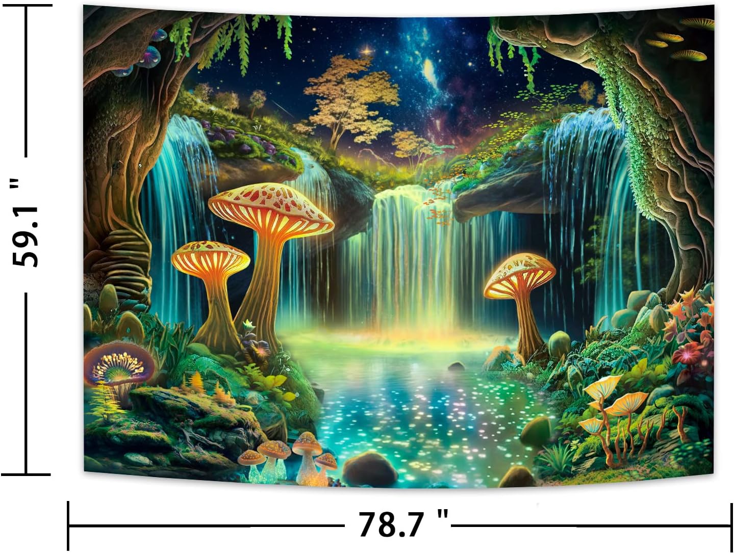 Ameyahud Blacklight Fantasy Forest Tapestry UV Reactive Waterfall Tapestries Starry Sky Tapestry