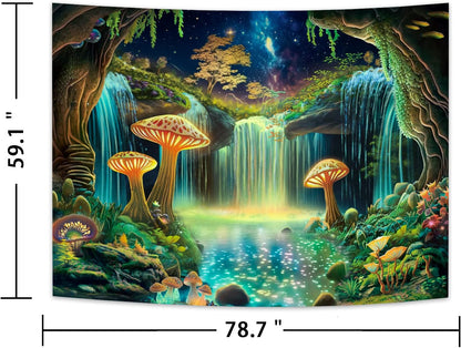 Ameyahud Blacklight Fantasy Forest Tapestry UV Reactive Waterfall Tapestries Starry Sky Tapestry