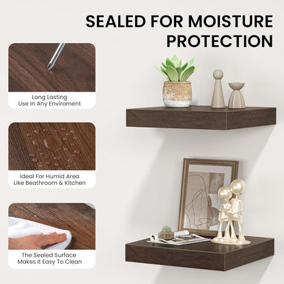 Square Floating Shelves for Wall, 12" W x 12" D x 1.2" H, Small Wooden Wall Mounted Display Shelves