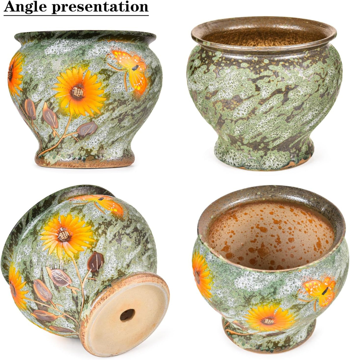 Sungmor Ceramic Hand Painted Succulent Flower Pots, 9 Inch Large Pottery Pots for Indoor Outdoor