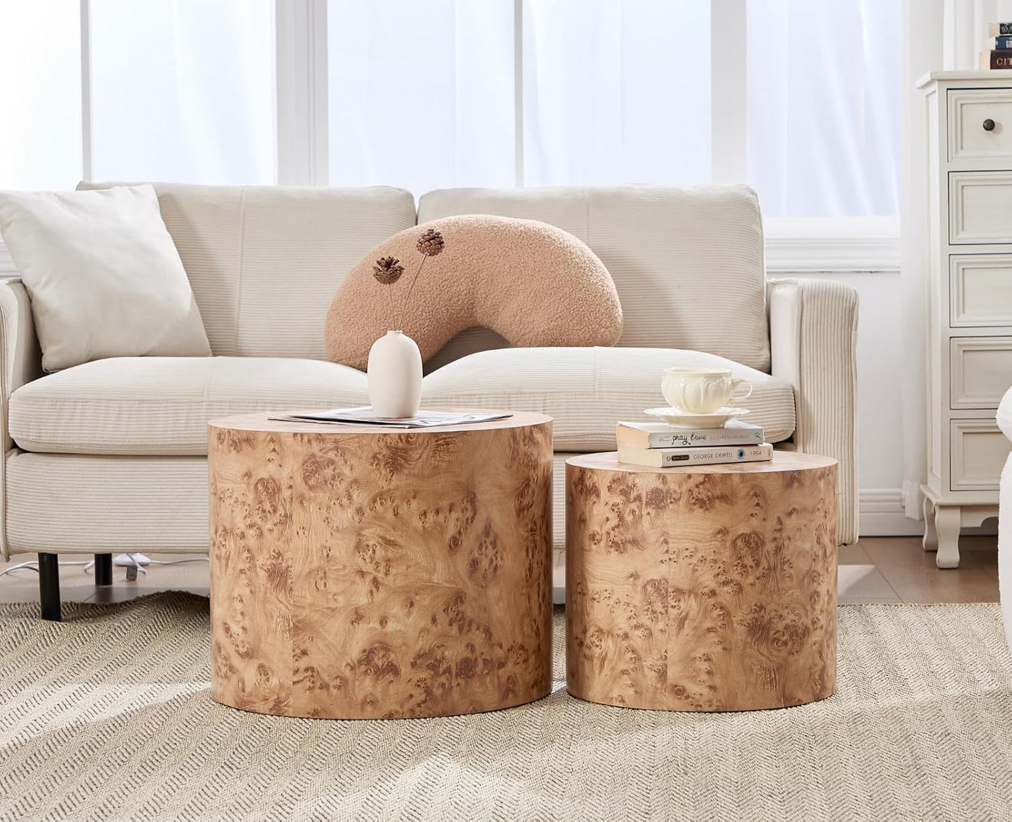 EALSON Nesting Coffee Tables Set of 2 Farmhouse Small Round End Tables Modern Wood Circle Side