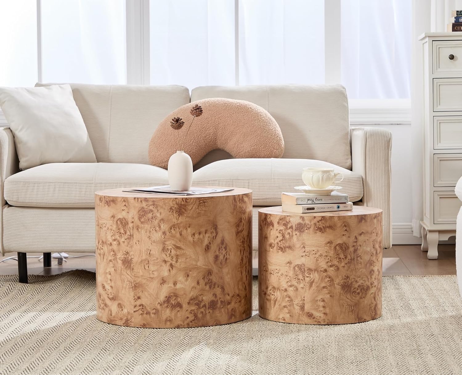 EALSON Nesting Coffee Tables Set of 2 Farmhouse Small Round End Tables Modern Wood Circle Side