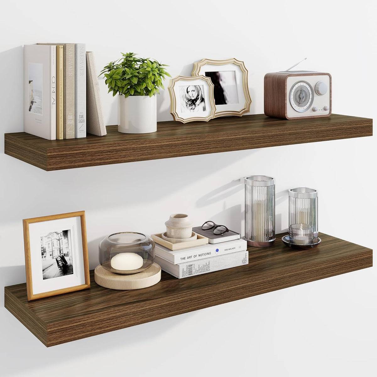 Marsmiles 36" Floating Shelves for Wall, Wooden Shelves with Invisible Brackets Set of 2, Rustic