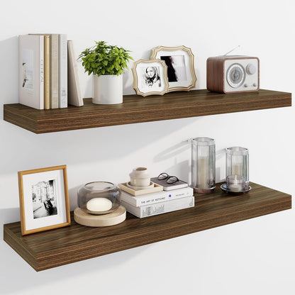 Marsmiles 36" Floating Shelves for Wall, Wooden Shelves with Invisible Brackets Set of 2, Rustic
