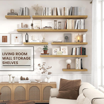 Floating Shelves for Wall, 2 Large Wall Mounted Shelves with Invisible Brackets, Long Wood Floating