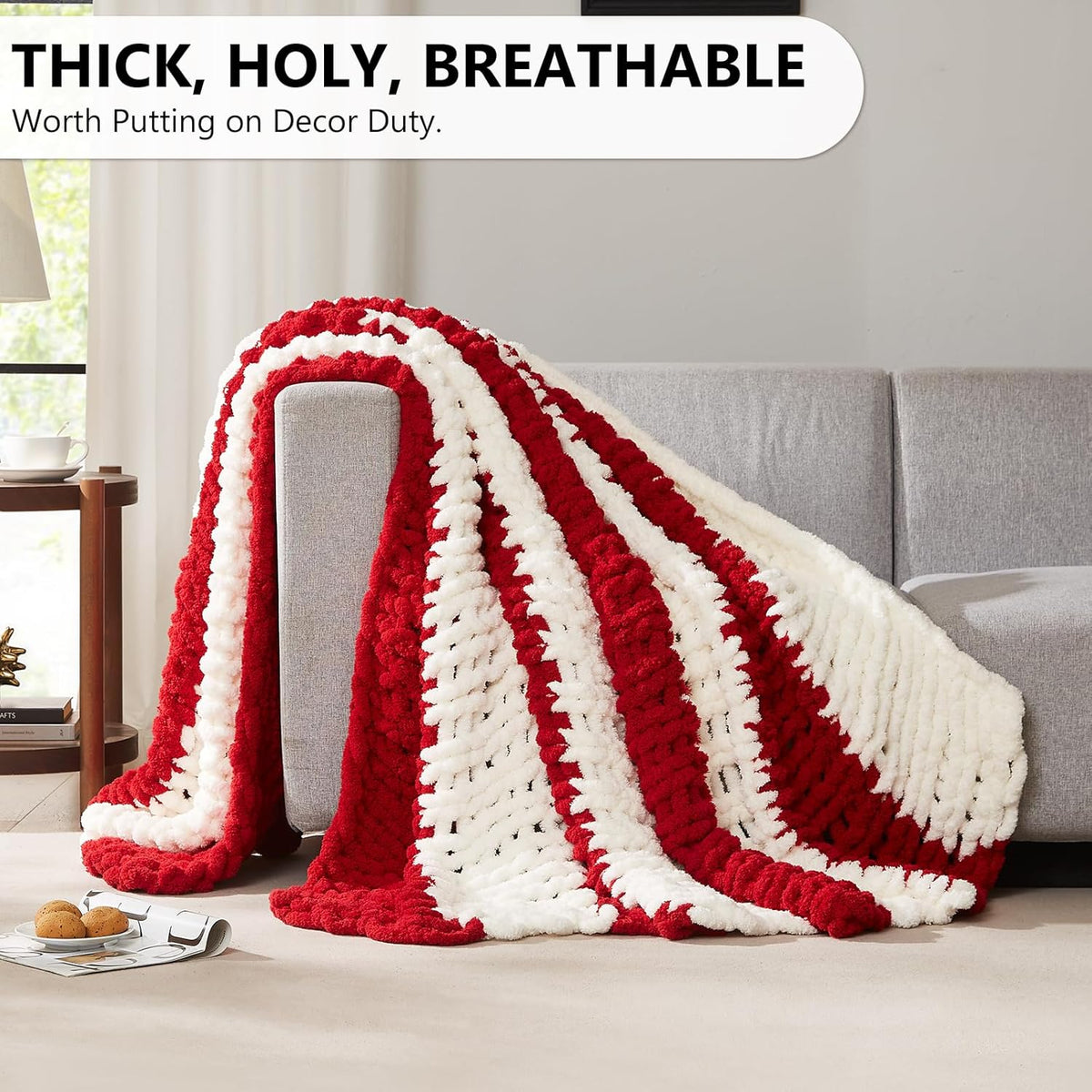L'Agraty Chunky Knitted Throw Blanket: 80''x90'' Chenille Throw for Bed & Couch - Handmade Thick