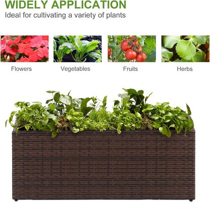 LEWIS&WAYNE Large Rectangular Block Planter Box Handmade Wicker Tall Planters for Outdoor Plants