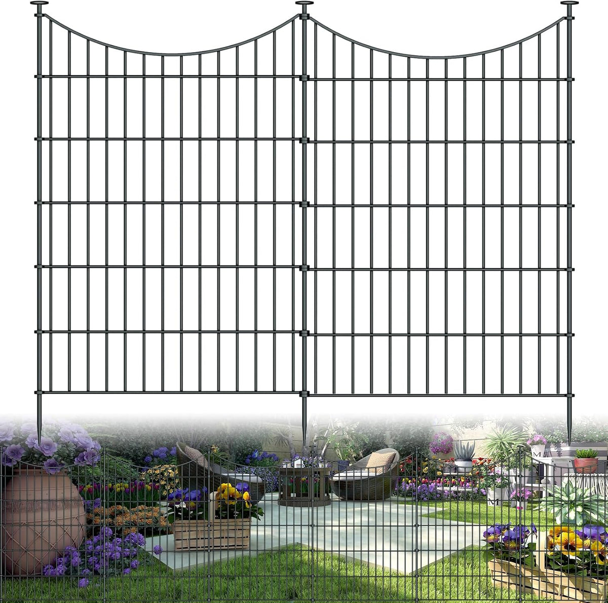 10 Panels Garden Fence Dog Fence Outdoor for Yard, 40in H x 23.6ft L Rustproof Metal Fencing with