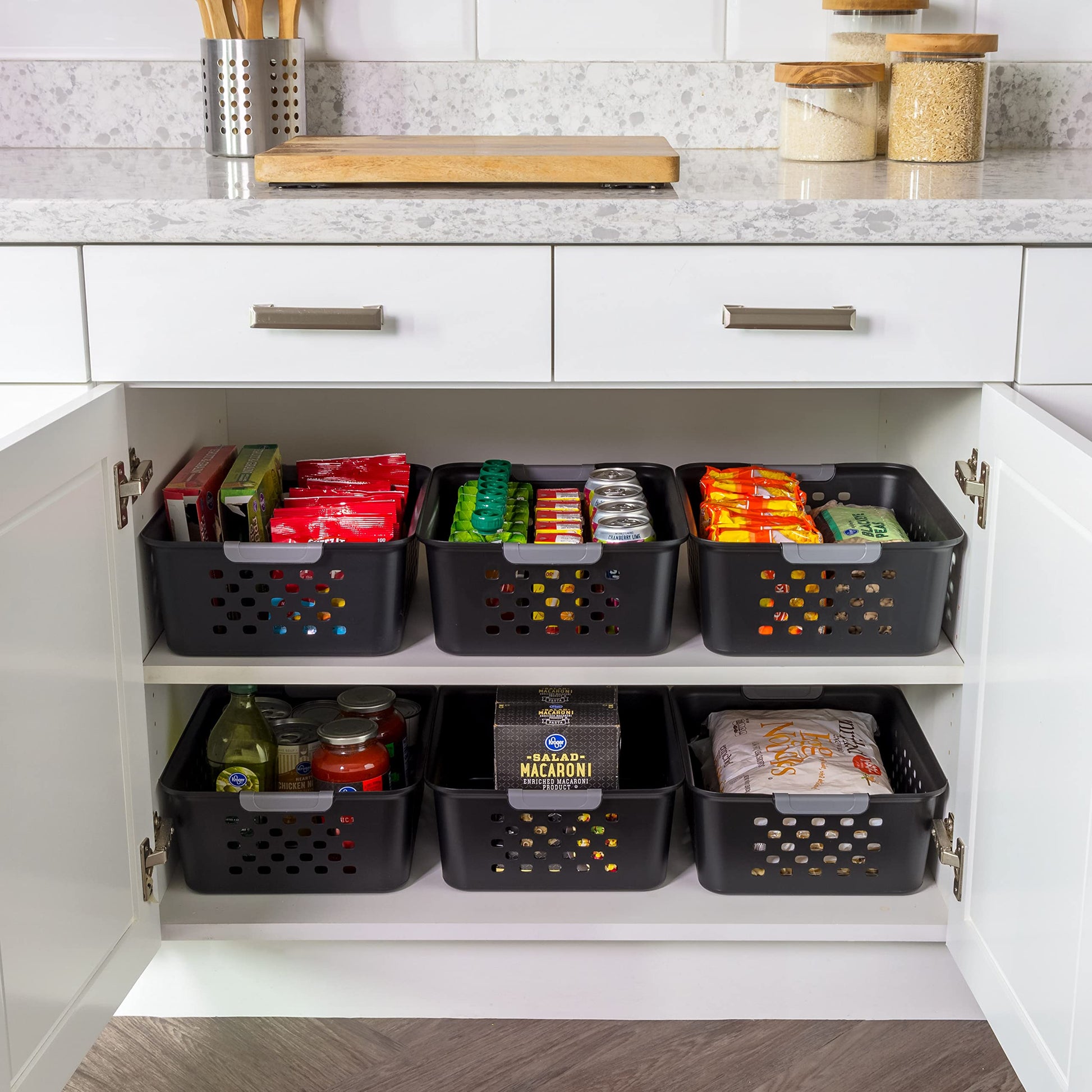 IRIS USA 6-Pack, Small Plastic Storage Basket, Black