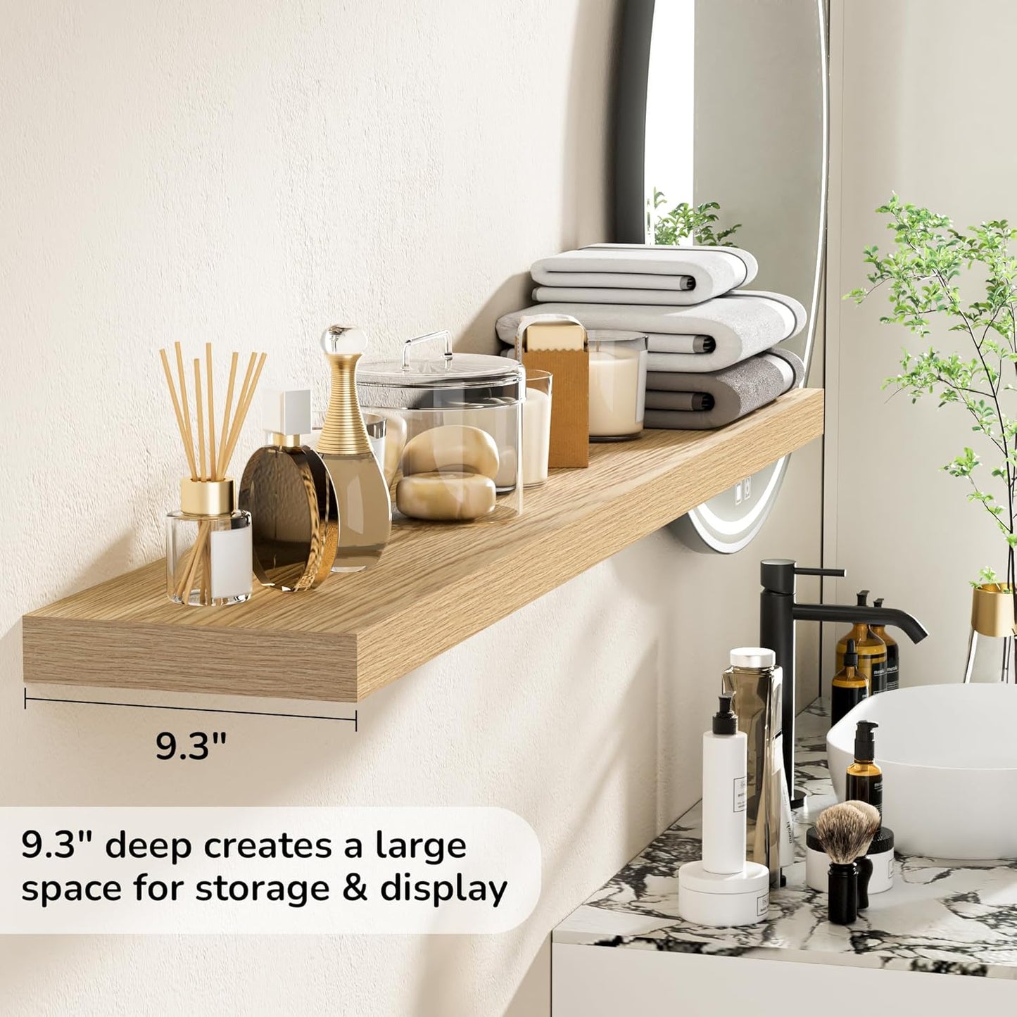 Fun Memories 55 Inch Floating Shelves - 9 Inch Deep Rustic Wooden Wall Shelves - Extra Deeper &