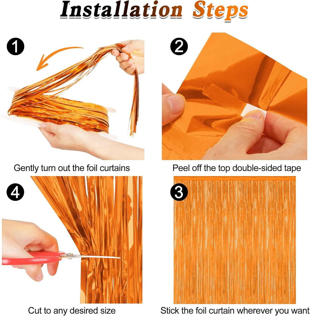 2 Pack Backdrop Curtains, 3.28 FT x 7.05 FT Orange Color Tinsel Backdrop, Metallic Party Streamer