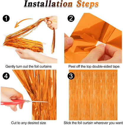 2 Pack Backdrop Curtains, 3.28 FT x 7.05 FT Orange Color Tinsel Backdrop, Metallic Party Streamer