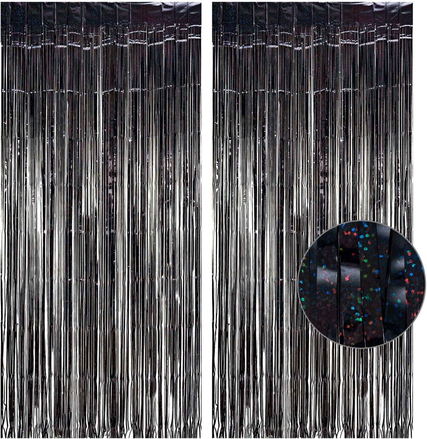 Black Tinsel Curtain Party Backdrop - GREATRIL Party Streamers Backdrop Foil Fringe Curtains for