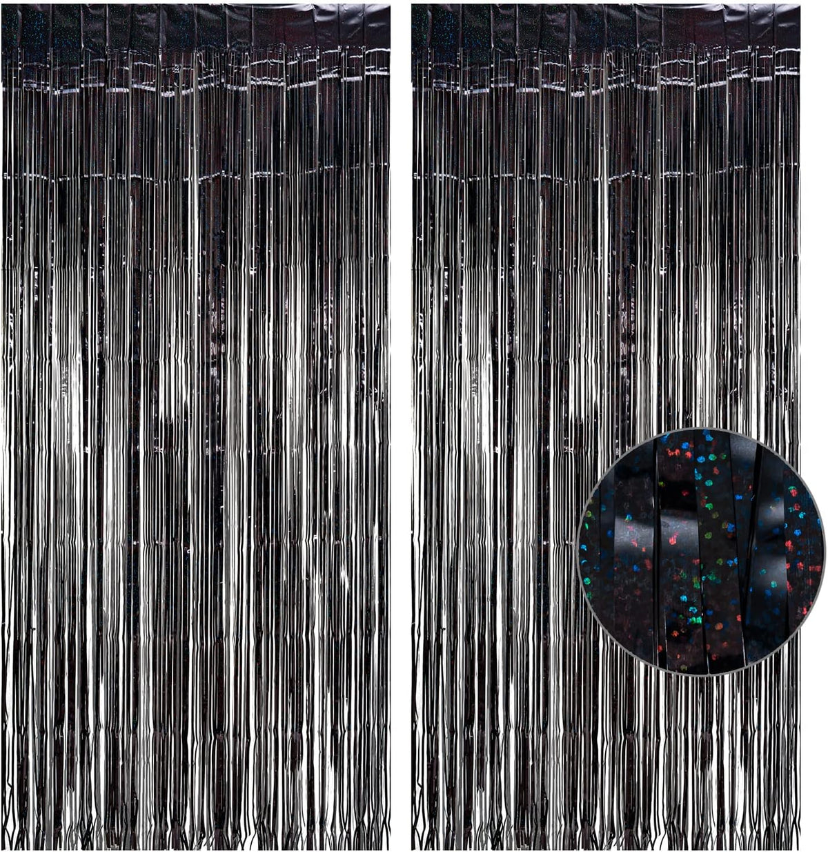 Black Tinsel Curtain Party Backdrop - GREATRIL Party Streamers Backdrop Foil Fringe Curtains for