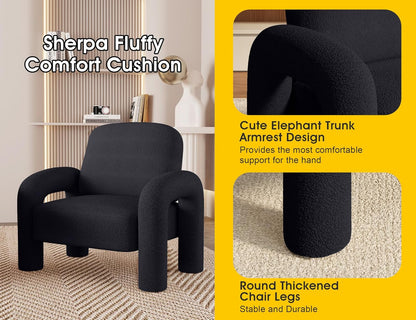 Modern Sherpa Accent Chair, Teddy Upholstered Arm Single Sofa, Cozy Fluffy Reading Chair for Living