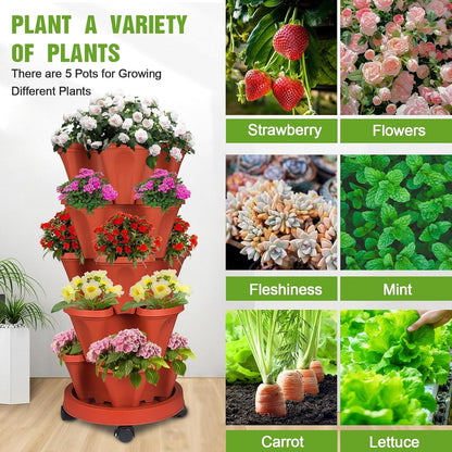Vertical Strawberry Planter 5 Tier Stackable Tower Herb Planters Stacking Outdoor Garden Planters