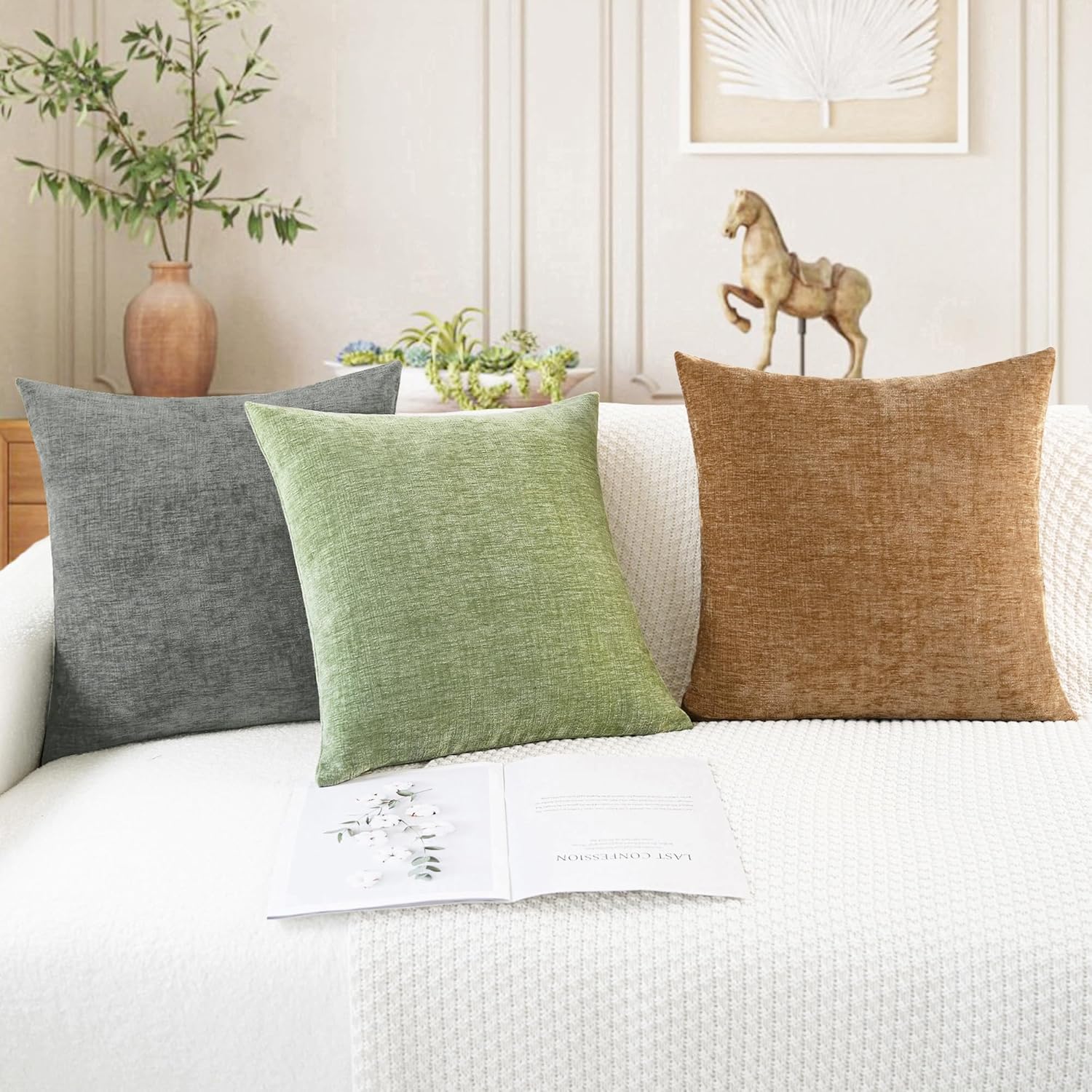 CaliTime Throw Pillow Covers Decorative 20 X 20 Inches Pack of 2 Cozy Chenille Cushion Cases for