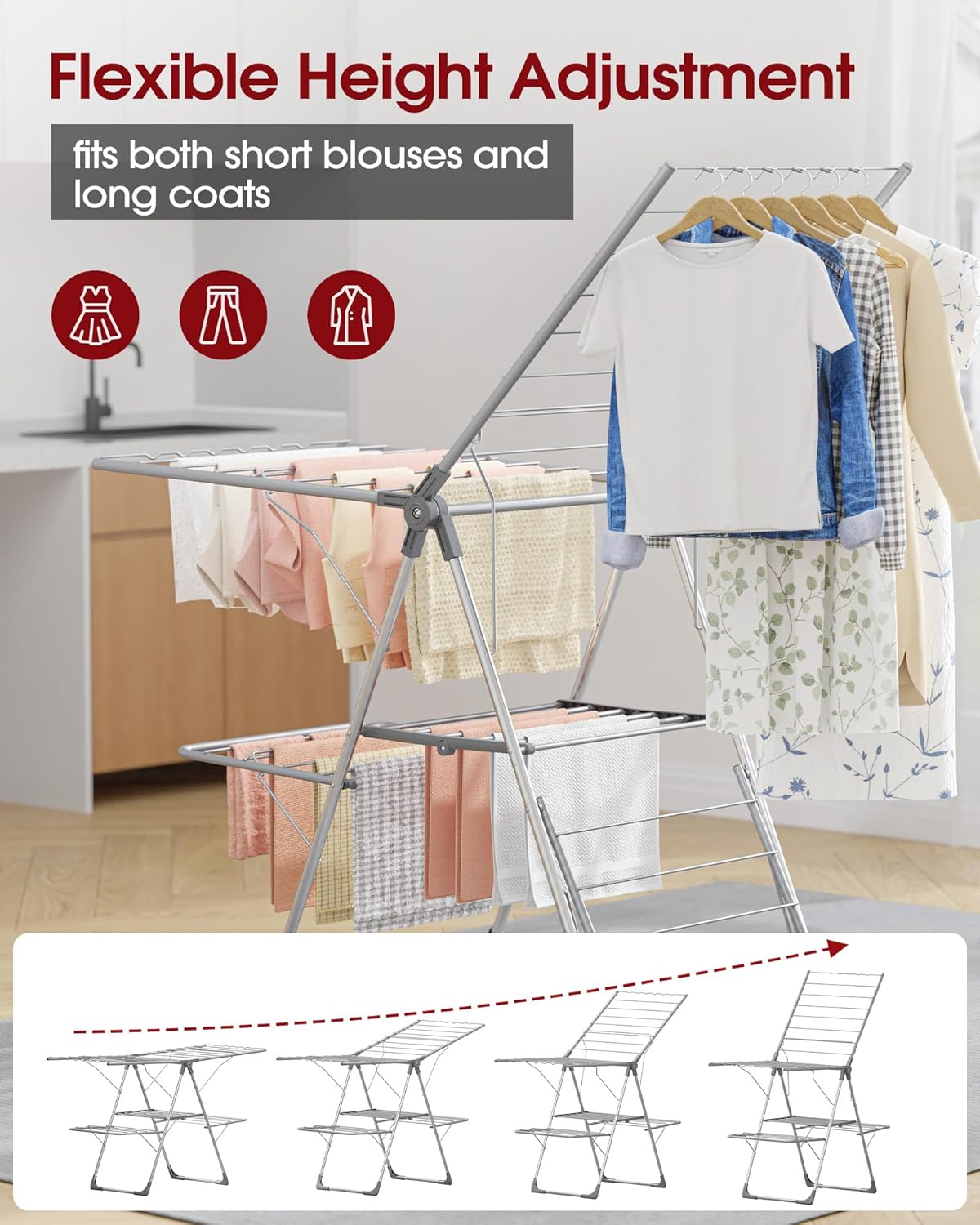 Clothes Drying Rack - Foldable Laundry Drying Rack for Clothing & Bedding, Easy-to-Assemble